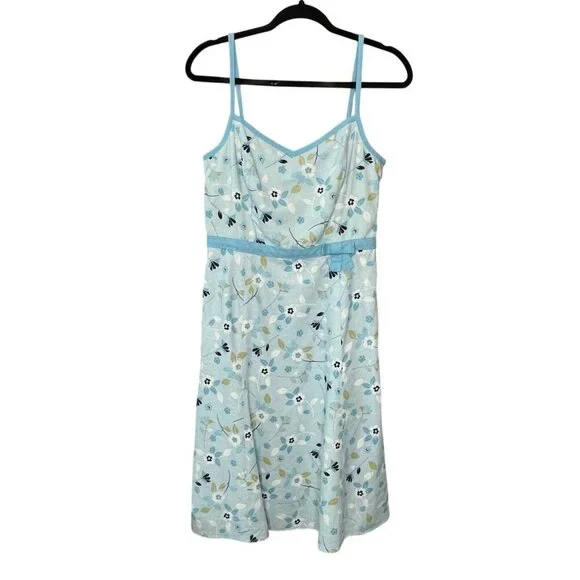 Ann Taylor Loft Floral-Print Spaghetti Strap Dress Size 8 Blue & White Linen Mix - Picture 8 of 11